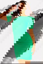 short sleeves green dress 47835