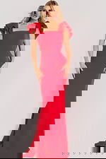 red fitted dress with straight neckline 47844