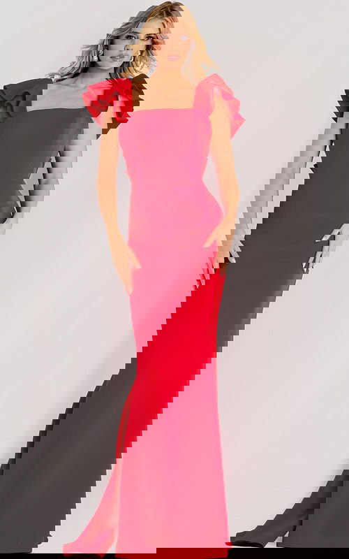 red fitted dress with straight neckline 47844