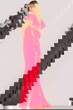 red fitted dress with ruffles in the back 47844