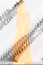 gold satin dress with ruched bodice 47866