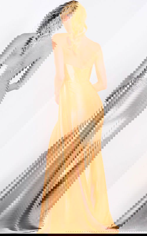 gold satin dress with ruched bodice 47866