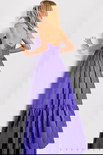 Strapless purple ball gown with sweetheart corset bodice