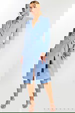 v neckline long sleeves blue blazer 47886