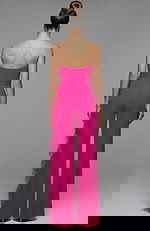 Back view of strapless jumpsuit with fitted corset bodice and clean finish