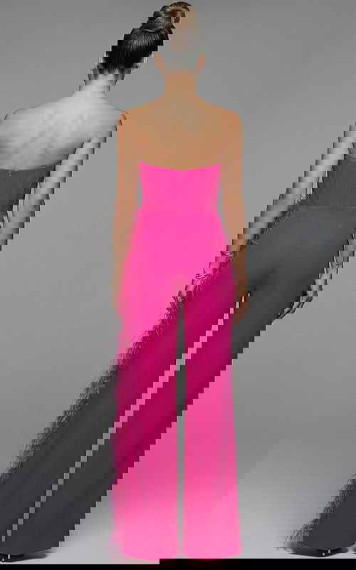 Back view of strapless jumpsuit with fitted corset bodice and clean finish