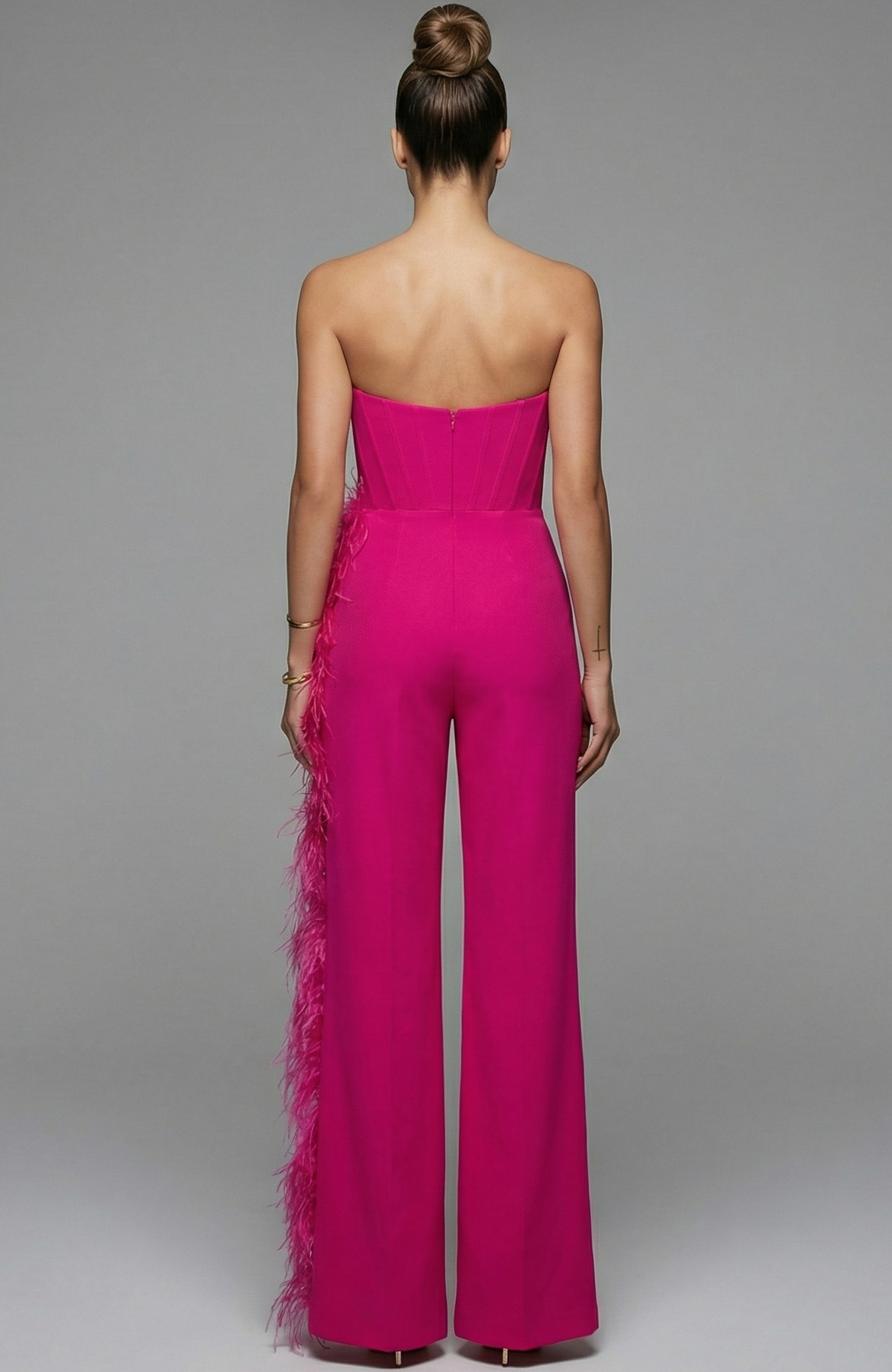 Strapless Corset Jumpsuit With Feather Trim 48026 | Jovani