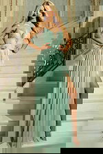 green corset bodice a line dress 48061