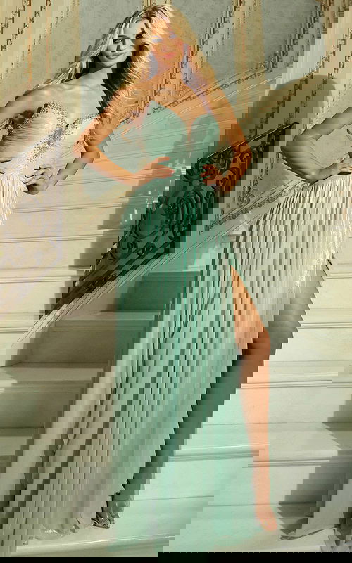 green corset bodice a line dress 48061