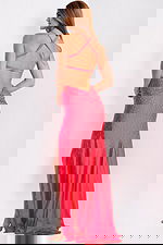 Open Back Pink Prom Gown With Slit