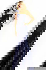 One-shoulder satin gown with structured ruffle detail and fitted mermaid silhouette.