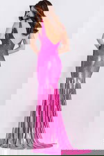 Sleek fitted prom gown with metallic shine and floor-length skirt