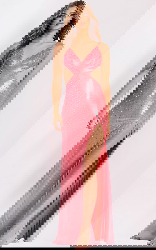 Hot Pink Cut Out Prom Dress With Slit