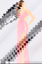 Shiny Pink Fitted Prom Gown