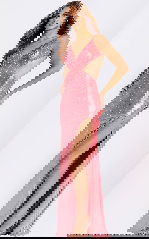 Shiny Pink Fitted Prom Gown