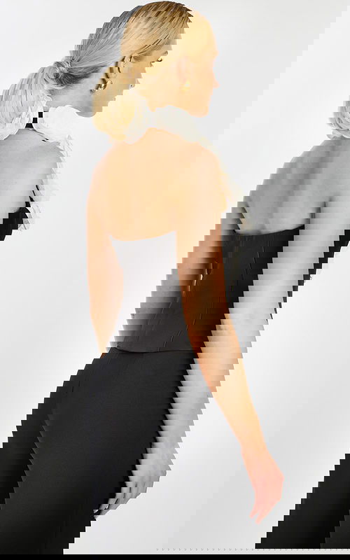 black halter top with floral details 48102