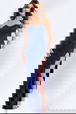 high slit royal blue embellished dress