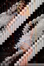 long sleeves fringe high neck dress 48152