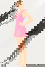 v neck red dress with ruffled hem 48166