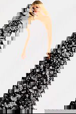 black and silver a flowy evening dress