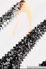 black and silver a flowy evening dress