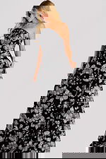 black and silver strapless a line dress 48175