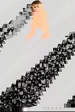 back of a black and silver evening dress with a line bodice 48175