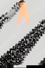 back of a black and silver evening dress with a line bodice 48175