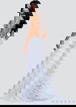 V neck beaded prom dress with cutout sides