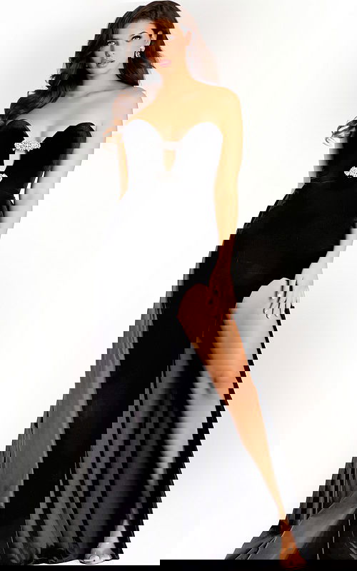 black strapless velvet dress with embellished bow details 48180