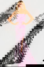 plum print high slit dress 48186