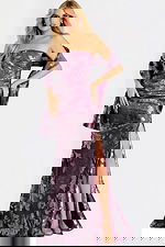 strapless metallic floral dress with matching shawl 48186