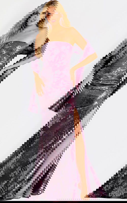 strapless metallic floral dress with matching shawl 48186