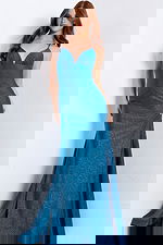 blue prom dress with v neckline 48200