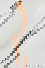 strapless white fitted bodice dress with side slit 48205