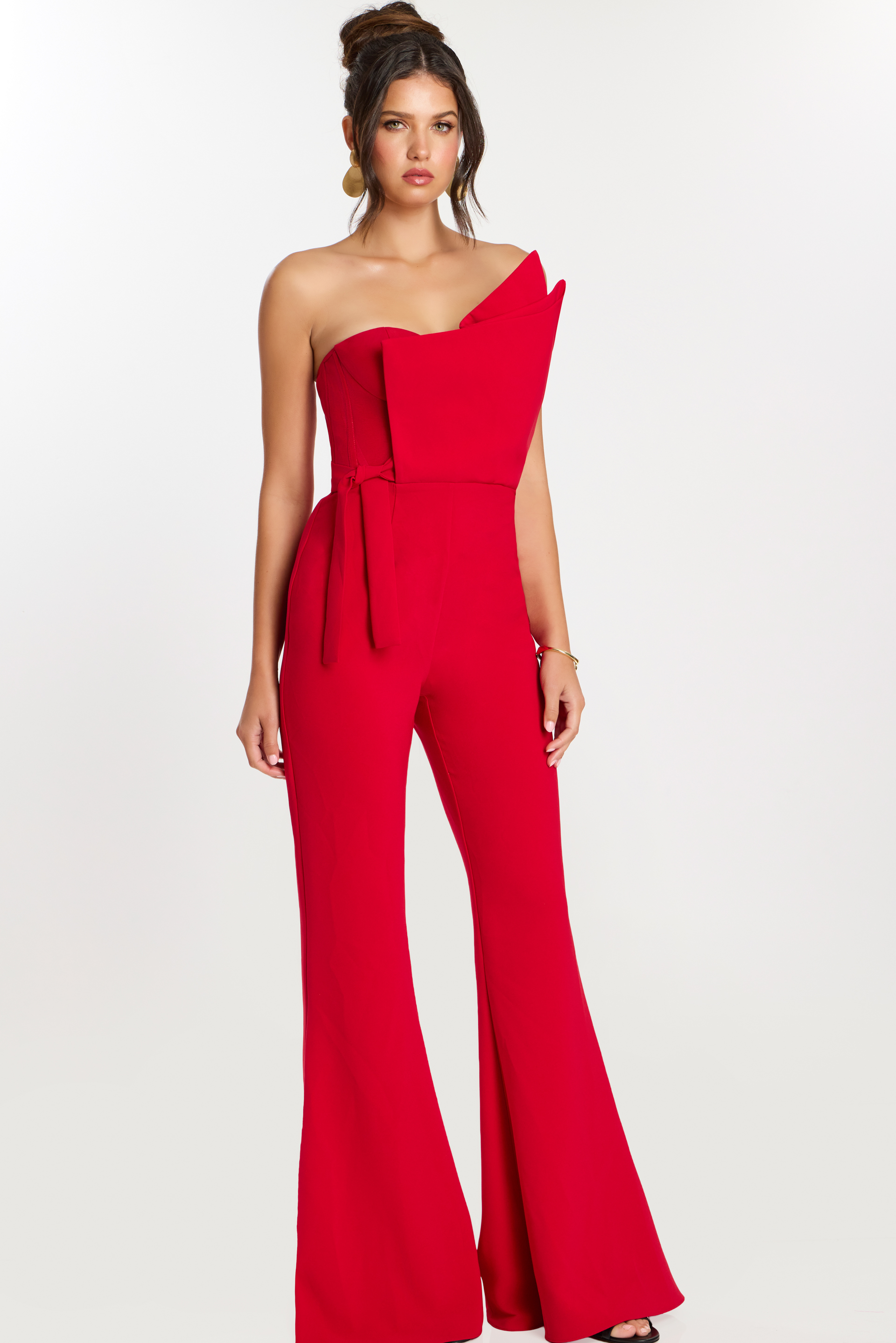 One Shoulder Jumpsuit with Folded Bodice Design 48206 | Jovani