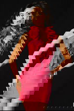 Elegant bodycon dress with sculpted flower details around neckline