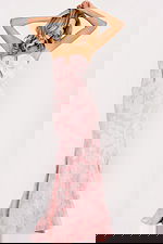 Strapless jacquard prom dress with bow accent