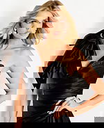 black v neckline dress with bow detail on the shoulder 48272