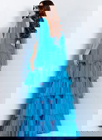 blue evening gown with a plunging V-neckline 48288