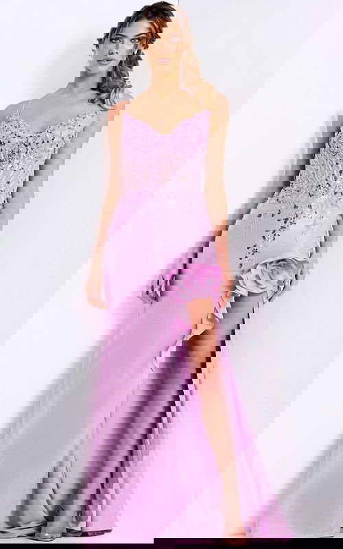 purple floral dress with high slit 48315