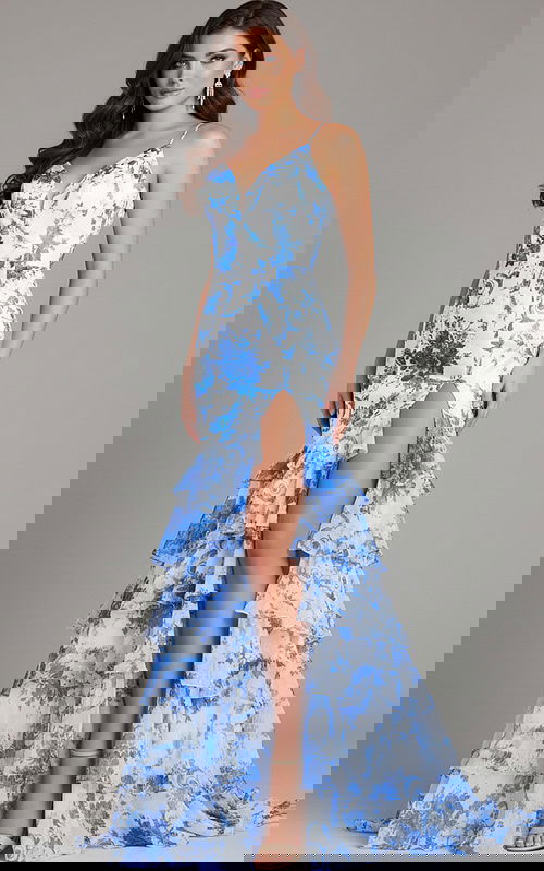 Floral Print Gown with Tiered Ruffle Skirt 48331