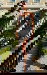 black high slit v neck dress 48364