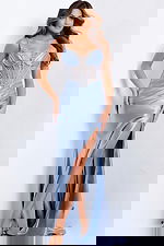 Elegant prom dress with sparkling details and draped satin finish