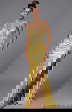 embellished pleated bodice high slit dress 48368