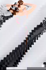 black floral dress with high slit 48371