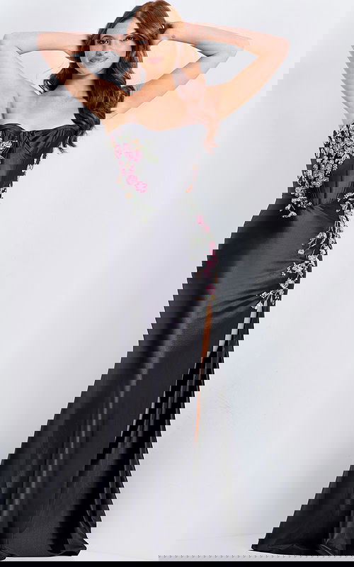 black floral dress with high slit 48371