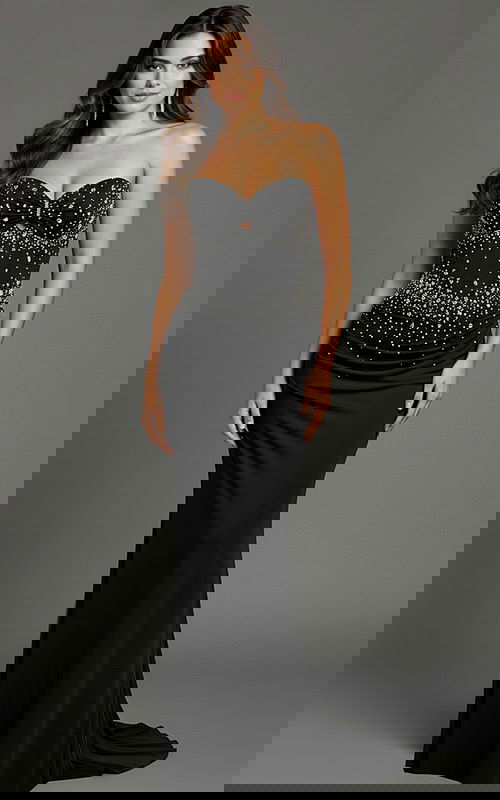 black embellished straight dress 48372