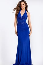 v neckline royal dress 48373