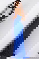 Fitted halter neck formal dress in blue 48373